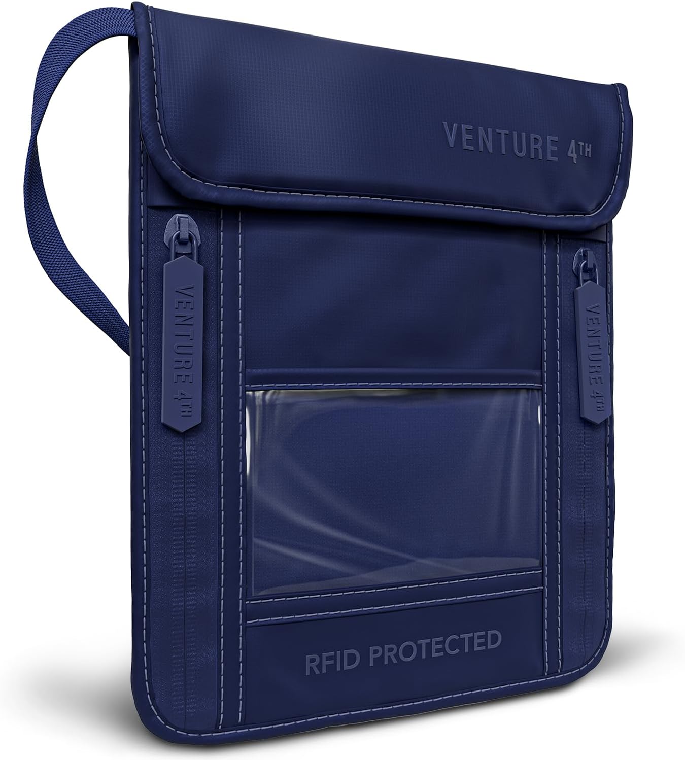 VENTURE 4TH Passport Holder Neck Wallet with RFID Blocking Nylon Lining - Hidden Neck Pouch for Travel (Sleek Navy Blue)
