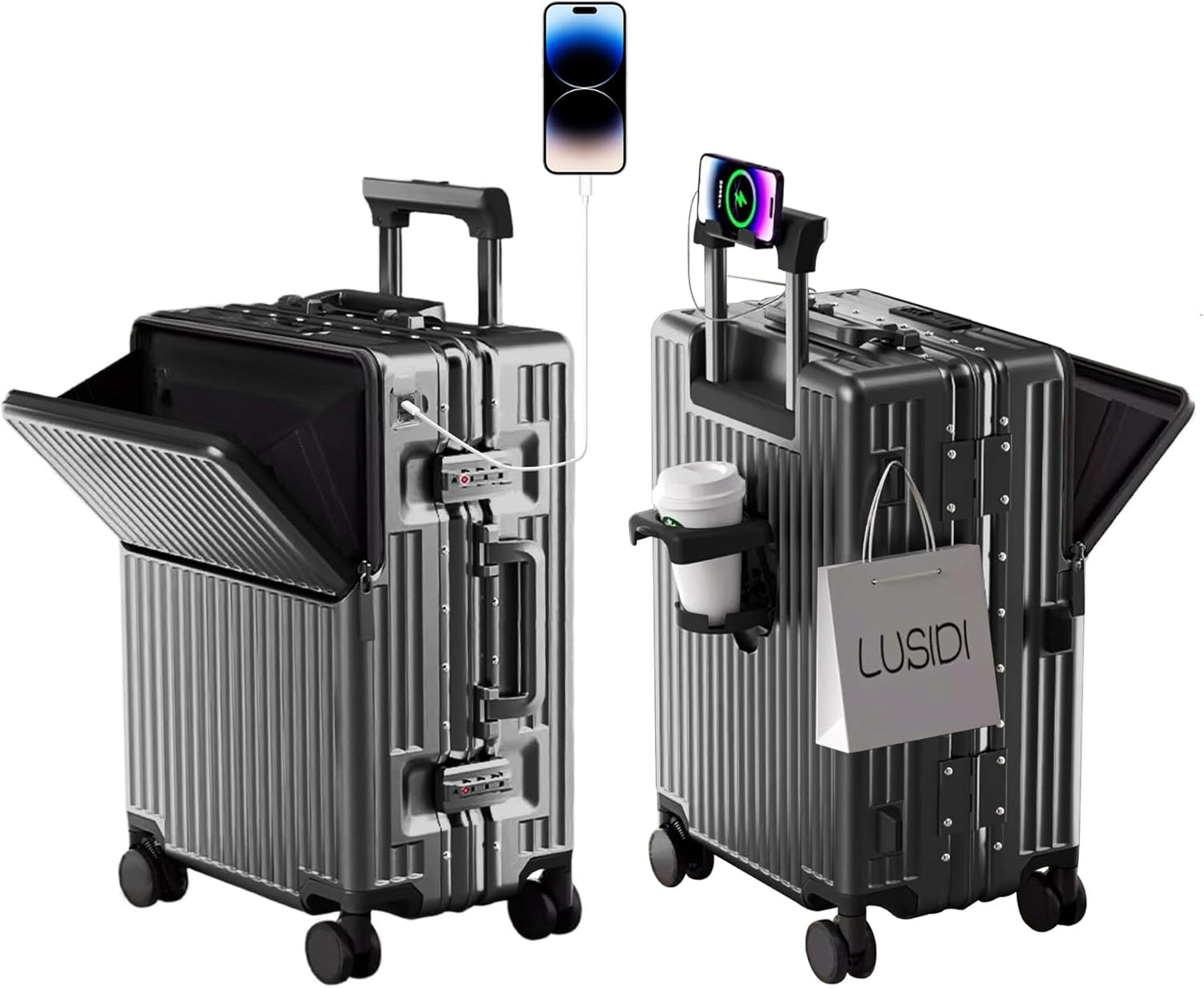 Zipperless Luggage, Polycarbonate Aluminum Hard Shell, Expandable Carry-On Suitcase with Spinner Wheels, Hard Shell Suitcase, 26 Inch Cabin