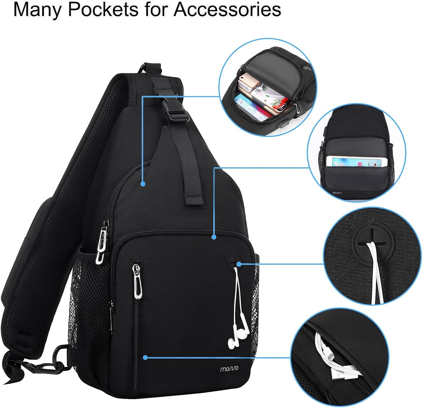 MOSISO Sling Backpack Bag, Crossbody Shoulder Bag Travel Hiking Daypack Chest Bag with Front Square Pocket&USB Charging Port