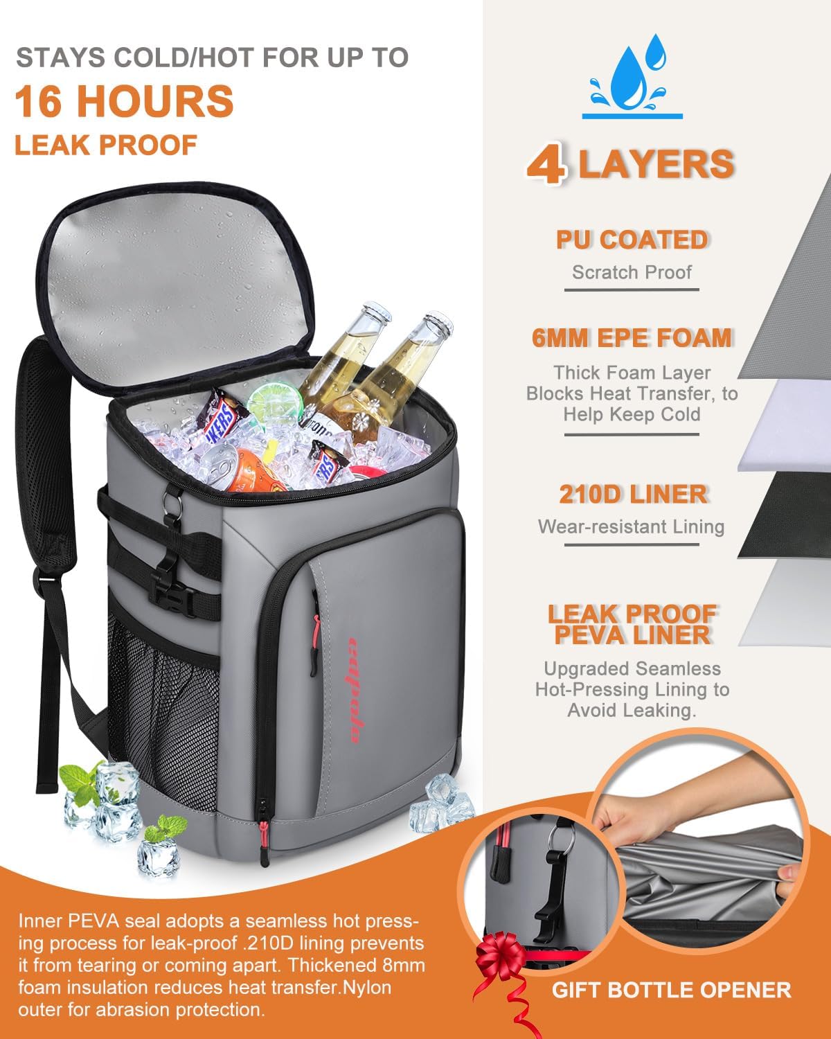 Capolo 36/45 Cans Cooler Backpack Insulated Waterproof for Women Men Lunch Backpack Coolers Leak Proof Soft Cooler Bags