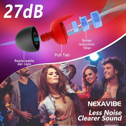 High Fidelity Concert Ear Plugs - 27dB Noise Reduction,2-Pair Reusable Silicone 3 Sizes (S/M/L), Ergonomic Secure Fit & Aluminum Case for Festivals, Live Music, Sports, Motorcycle, Travel