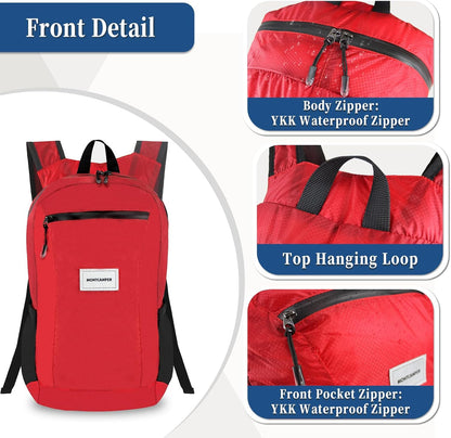 Hiking Daypack - Lightweight & Water-Resistant Portable Backpack for Travel, Camping, Outdoor Adventures(16L, red)
