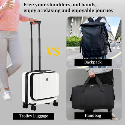 16 Inch Carry On Luggage with 2 Compartments for 14” & 15” Laptop, 16.14*8*17.12” Rolling Briefcase, Lightweight Hardshell ABS+PC Suitcase with Spinner Silent Wheels, for Business Trip, Milky White