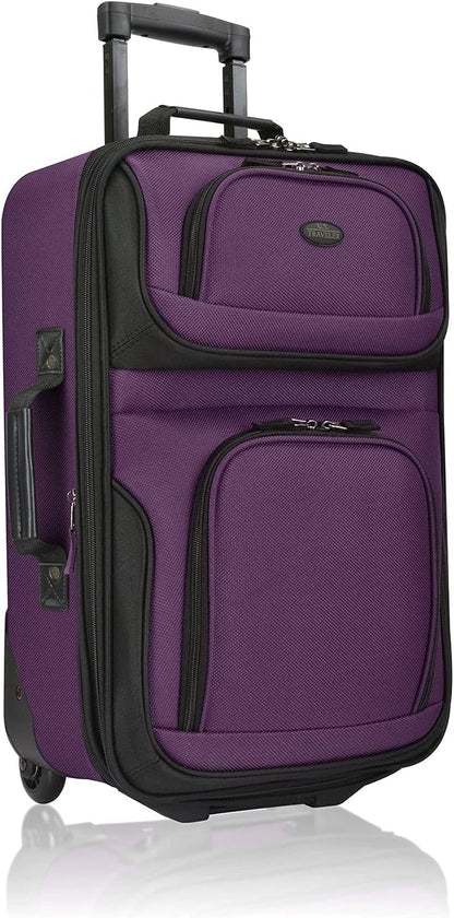 U.S. Traveler Lightweight Rolling 20" Carry On Luggage Softside Suitcase, Purple, 2 Wheel Single