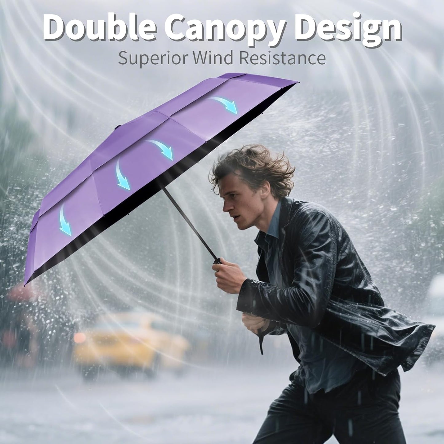 Seniny Windproof Travel Umbrella, Double Vented Canopy Large Umbrellas for Rain, Automatic Compact Umbrella for Car Backpack, Portable Pocket UV Umbrellas for Sun Protection Walking, Lightweight