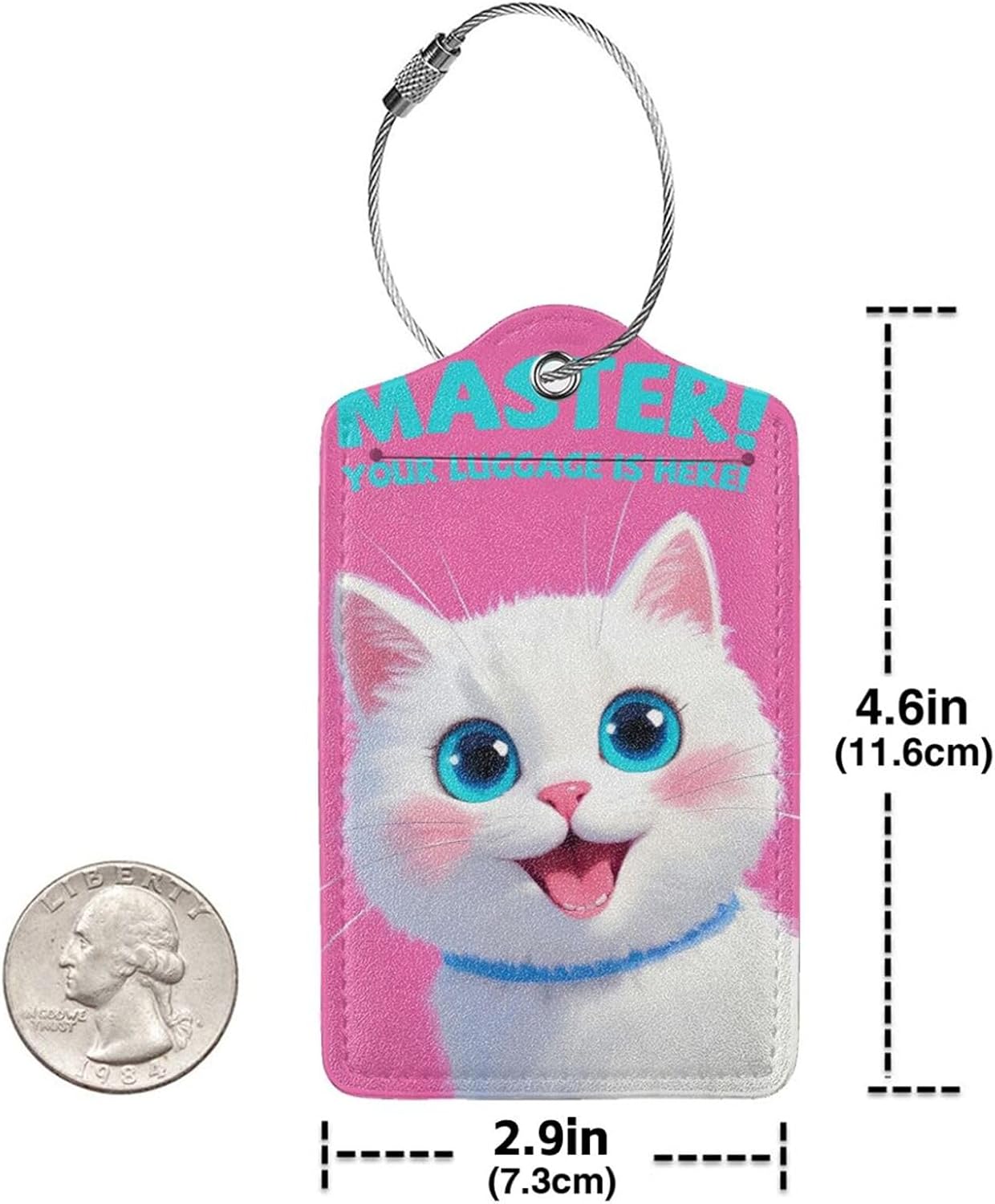 Fun Luggage Tags for Suitcases Leather Name Tag for Luggage Cute Travel Baggage Tags for Carnival Cruise Ships with Funny Patter 2pcs (Pink Cat)