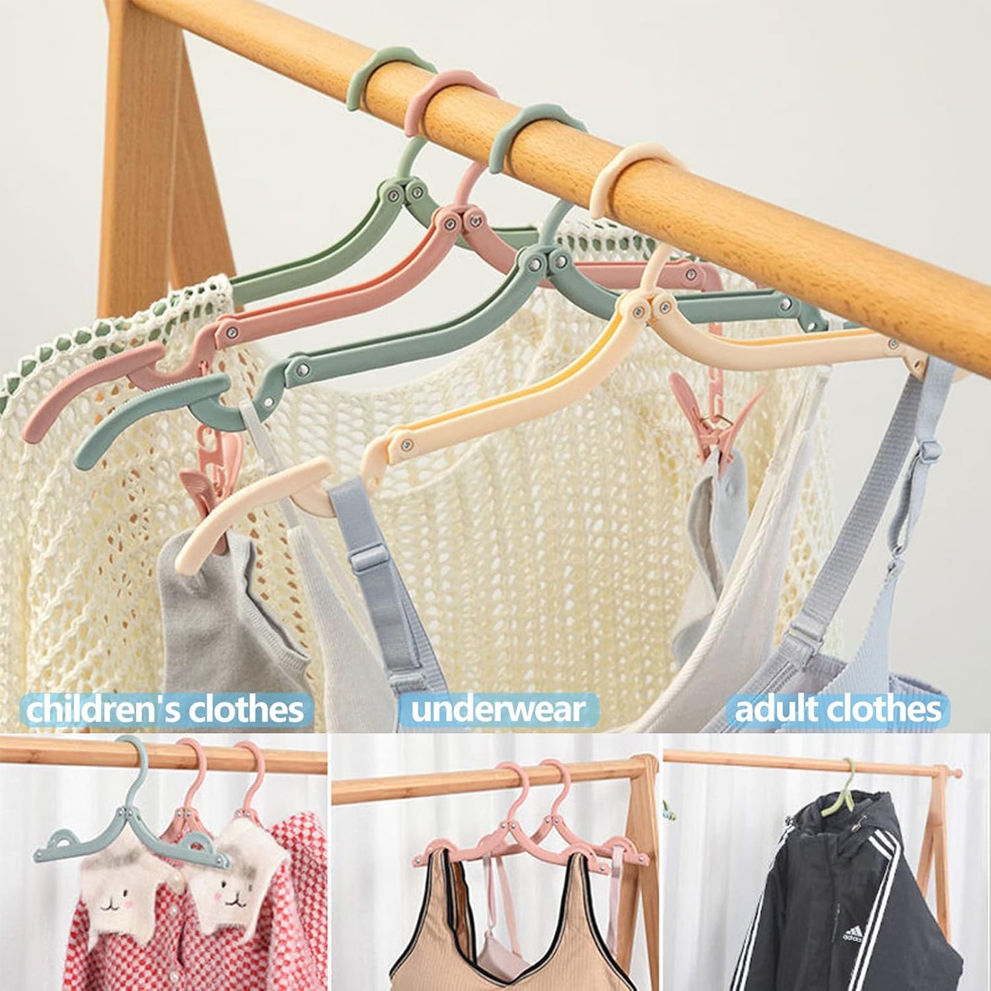24 PCS Foldable Non Slip Plastic Clothes Hangers with Clips - Travel Accessories Drying Rack, 4 Colors