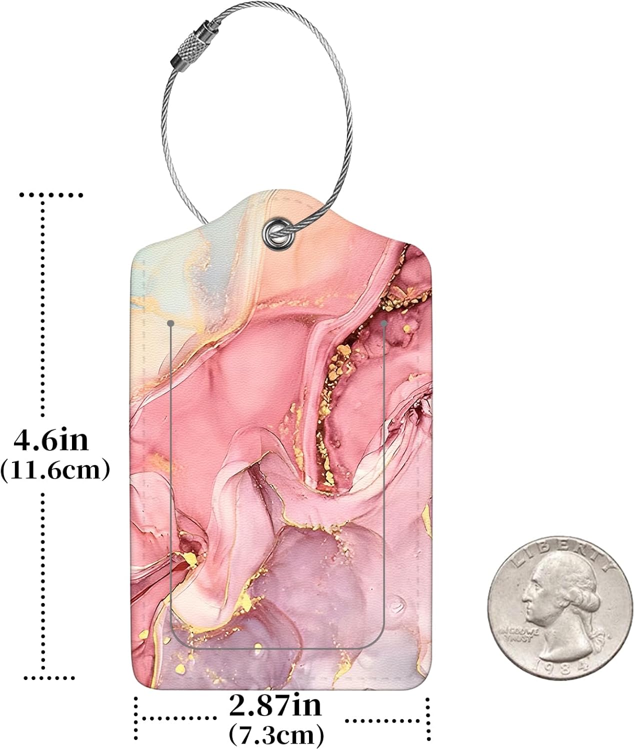 2 Pcs Luggage Tags for Suitcase, Cute Unique PU Leather Travel Bag Tag with Privacy Cover ID Label Address Card and Durable Metal Ring Suitable for Men Women Children Backpack,Pink Marble