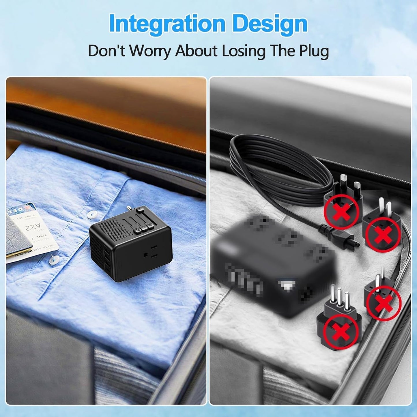 220V to 110V Voltage Converter US to Europe for Hair Dryer with Fast Charging 2 USB A 2 USB C, Power Converter Adapter Combo International Travel Adapter C A G I (Black)