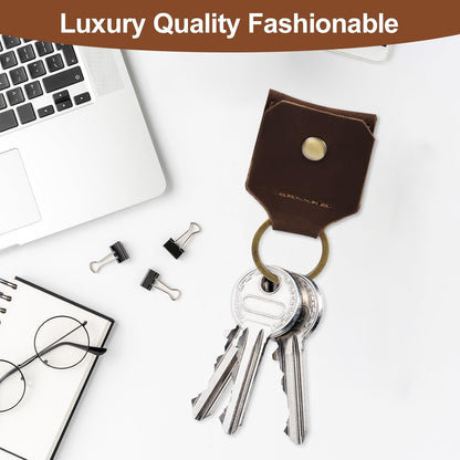 Jack&Chris Genuine Leather SD Card Holder Keychain, Anti-Shock Anti-Dust SD Card Case, Portable Camera Accessories for SD CF CFexpress Micro SD Nano SIM and Micro SIM Cards, Red Brown