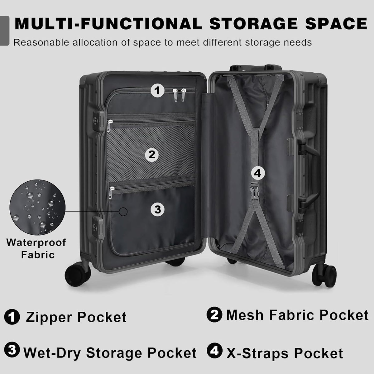 AnyZip Luggage Sets 2 Piece Aluminum Frame Carry On and Checked Suitcase PC ABS Hard Shell TSA Lock No Zipper(Black, 20/28)
