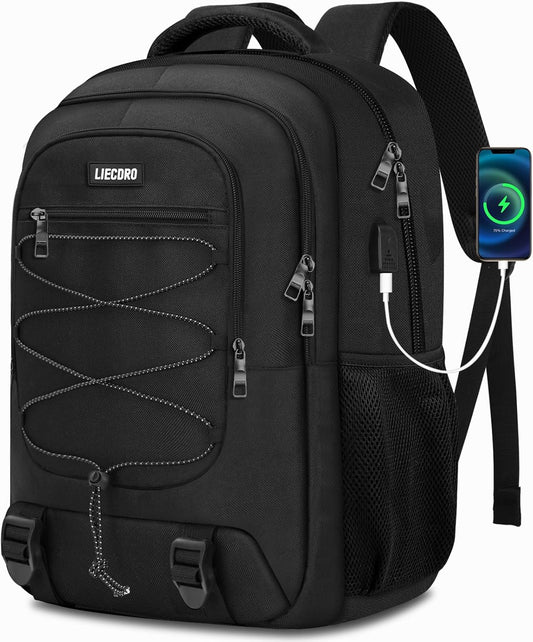 Black Backpack for Men Women, Backpack for School, School Backpacks for Boys Girls Teens, 17.3 inch Laptop Back Pack with USB Charging Port, Large College Book Bag, Business Work Travel Bookbag