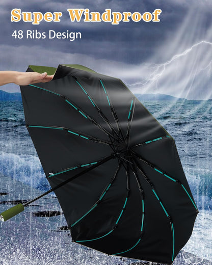 Large Double-Ribs Umbrella Automatic Folding Umbrella for Women Men, Travel, UPF 50+ UV Protection