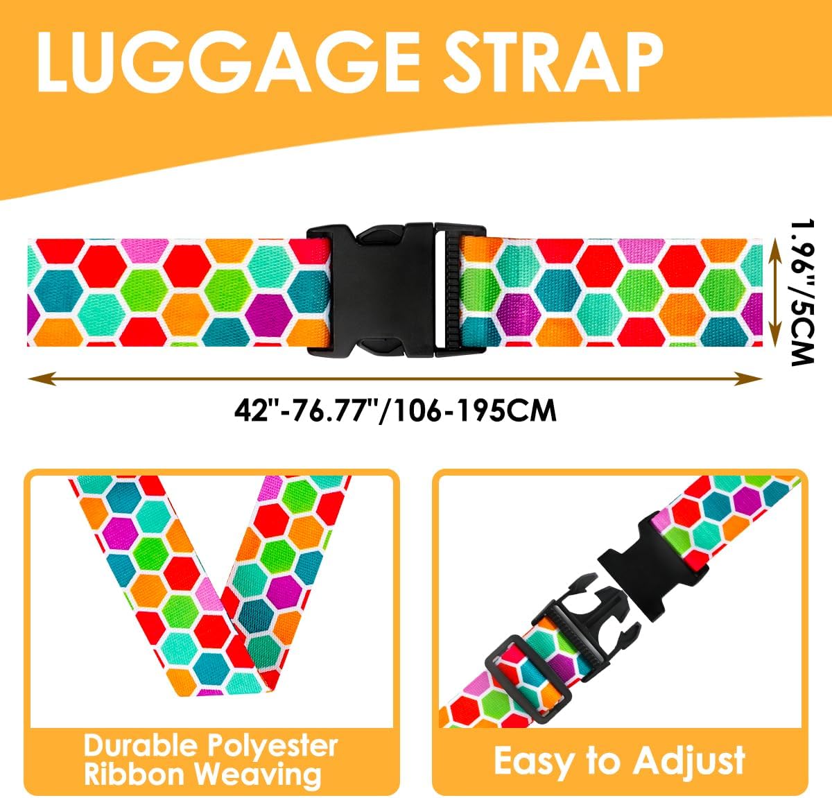 Adjustable Travel Luggage Strap Suitcase Belt Travel Bag Accessories 1.96 in W x 6.23 ft L
