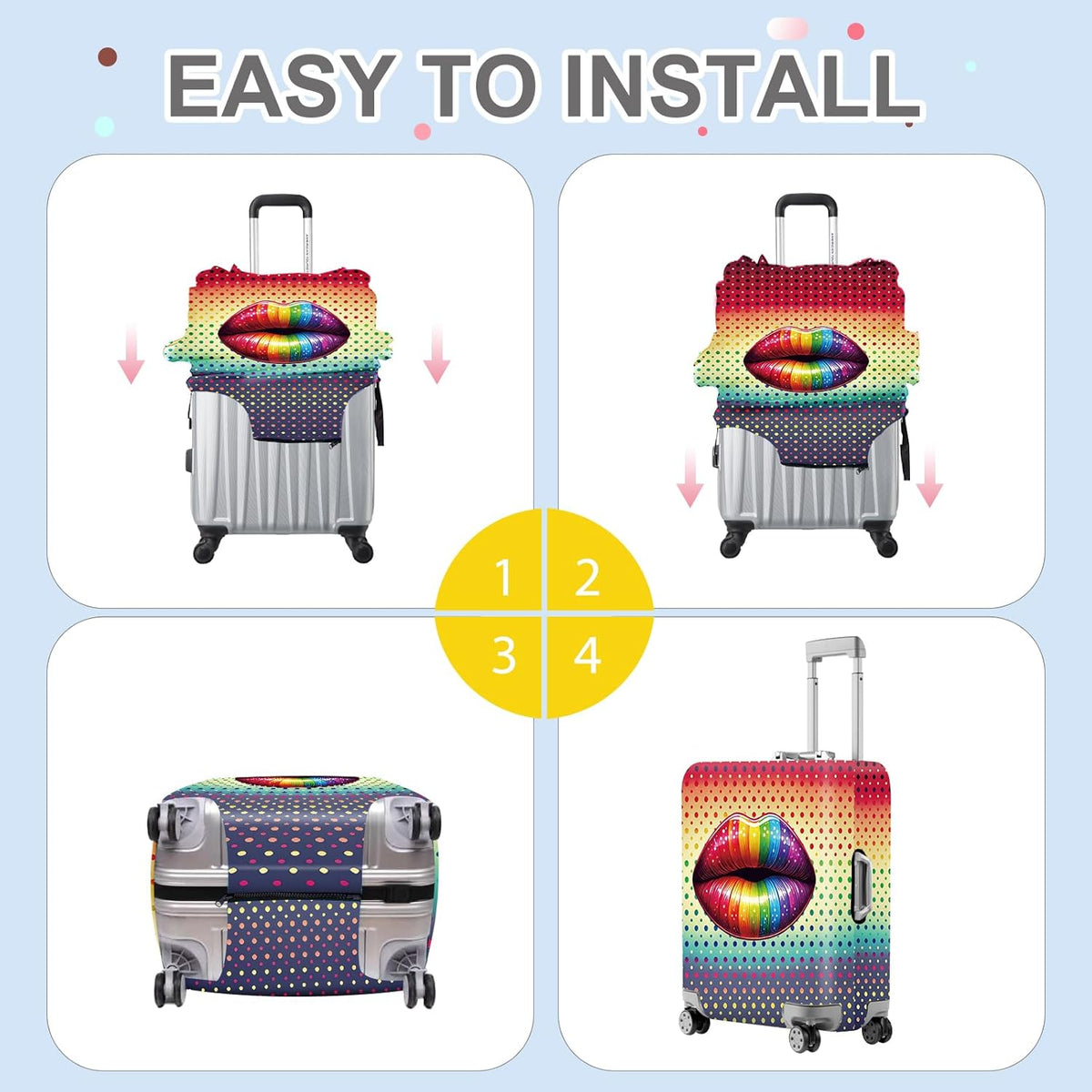 ANNA QUEEN Pop Art Rainbow Lips Luggage Cover, Colorful Suitcase Protector with Bold Lip Design, Stretchable, Washable Travel Cover for 24-26 Inch Luggage, Fun & Fashionable Style