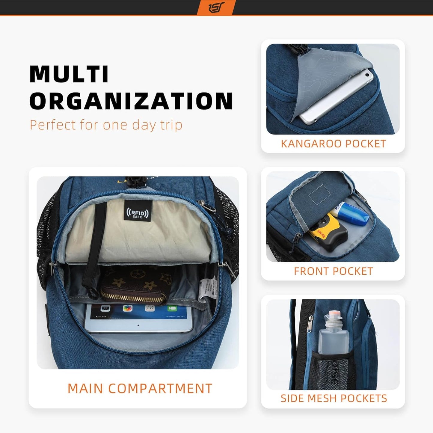 SKYSPER Sling Bag RFID Crossbody Sling Backpack Cross Body Shoulder Bag Travel Hiking Daypack for Women Men