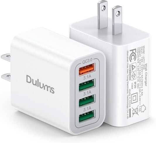 40W USB Wall Charger Block, 2-Pack 4-Port USB A Fast Charging Brick Dual QC Wall Plug Adapter Compatible for iPhone 17/16/15/14/13/12/11 Pro Max Plus,iPad,Galaxy