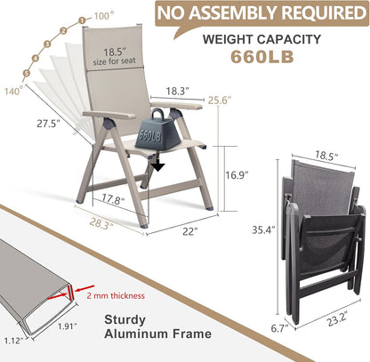Adjustable Folding Chair, Indoor Bedroom, Outdoor Balcony, Patio, Lawn Yard Beach, Porch, for Comfortable Foldable Lounge Chair, Portable Cozy Recliner, Metal Frame
