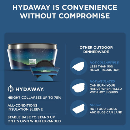 HYDAWAY 1-Quart Collapsible Insulated Bowl with Lid - BPA-Free, Leak-Resistant, Space-Saving Camp Bowl - Ideal for Hiking, Travel & Outdoor Meals