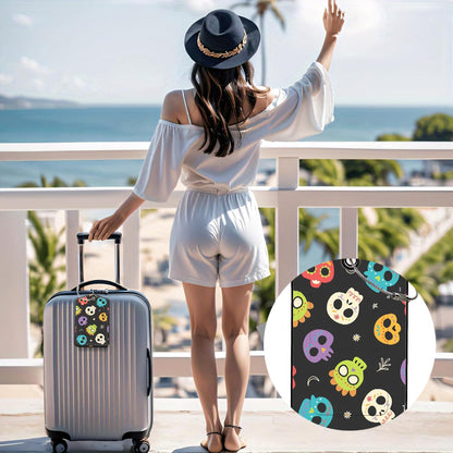 Luggage Tags for Suitcases, 2-Pack PU Leather for Cruise & Travel, Baggage ID Tags with Privacy Cover & Address Card, Durable Metal Ring, Kids Adults Travel Accessories, Sugar Skulls