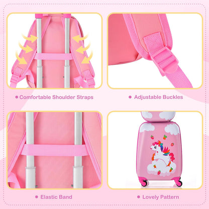 HONEY JOY Kids Luggage, 12" Toddler Backpack & 16" Travel Suitcase with Wheels, Lightweight Toddler Girls Suitcase, Durable ABS Hardshell, 2Pcs Carry On Luggage Set for Boys Girls(Unicorn)