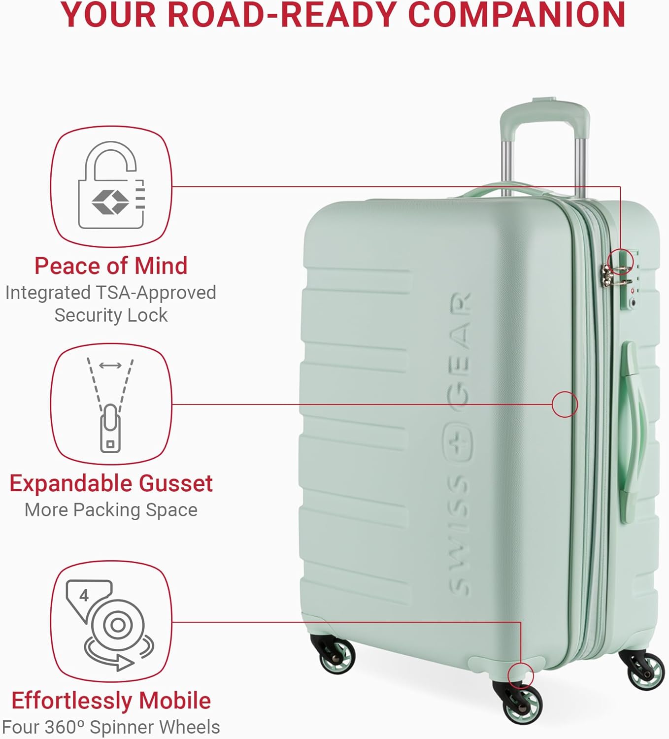 SwissGear 7366 Hardside Expandable Luggage with Spinner Wheels, Clearly Aqua, Checked-Medium 23-Inch