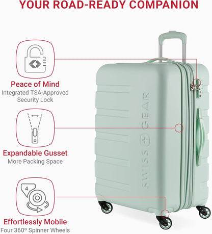 SwissGear 7366 Hardside Expandable Luggage with Spinner Wheels, Clearly Aqua, Checked-Medium 23-Inch