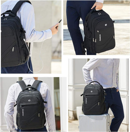 FENGDONG Durable Waterproof Travel Laptop Backpack 17.3 inch,Large College Backpack Bookbag for Men & Women Business Backpack with USB Charging Port and Headset Port Black