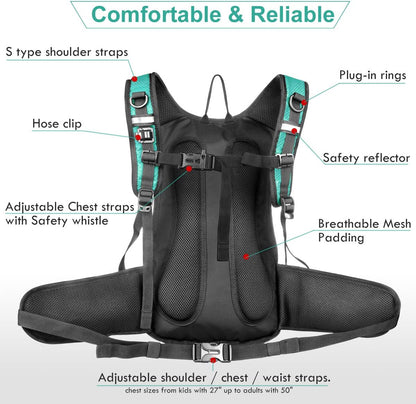 Insulated Hydration Backpack Pack with 3L BPA Free Leak Proof Water Bladder, Large Storage Lightweight Hiking Daypack with Waist Pouches & Cooler Layer, for Running, Biking, Camping, Festival