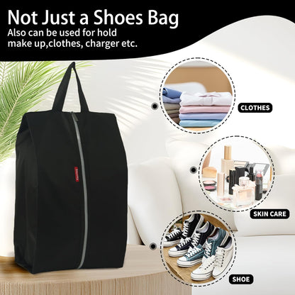 6pcs Portable Shoe Organizer, Travel Pouches with Zipper, Golf Shoe Bags, Clothes Bags, Soccer Cleats Bag Shoe Pouch for Gym, Waterproof, Odor-Resistant (Black)