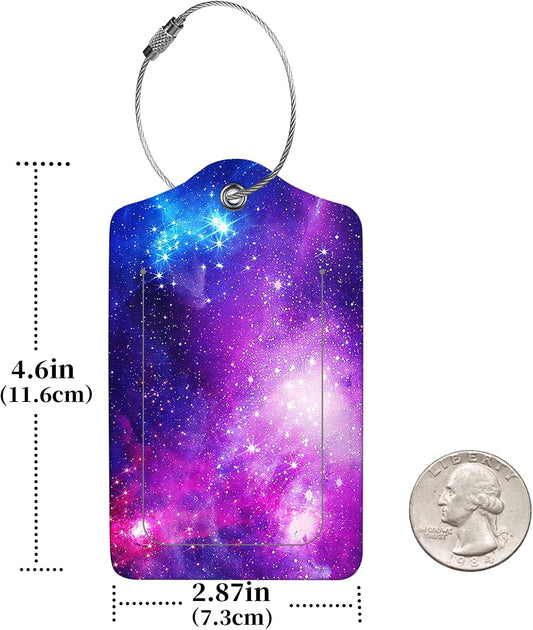 2 Pcs Luggage Tags for Suitcase, Cute Unique PU Leather Travel Bag Tag with Privacy Cover ID Label Address Card and Durable Metal Ring Suitable for Men Women Children Backpack,Purple Star River
