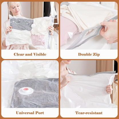 Vacuum Storage Bags for Clothing Travel, 10 Pack Vacuum Bags with Wireless Charging Air Pump(2 Large+4 Medium+4 Small), Compression Packing for Clothes Blanket Suitcase Luggage