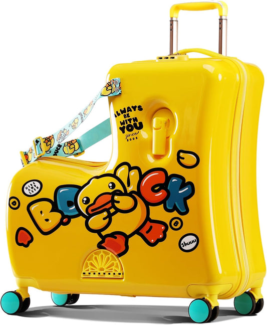 Kids' Lightweight Ride on Luggage with Spinner Wheels & Foldabe Design (Yellow Green Mint, 20"+ Aged 1-3 Toddler)