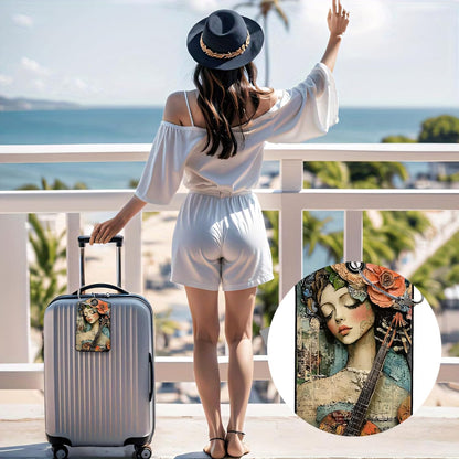 Luggage Tags for Suitcases, 2-Pack PU Leather for Cruise & Travel, Baggage ID Tags with Privacy Cover & Address Card, Durable Metal Ring, Kids Adults Travel Accessories, Floral Serenade