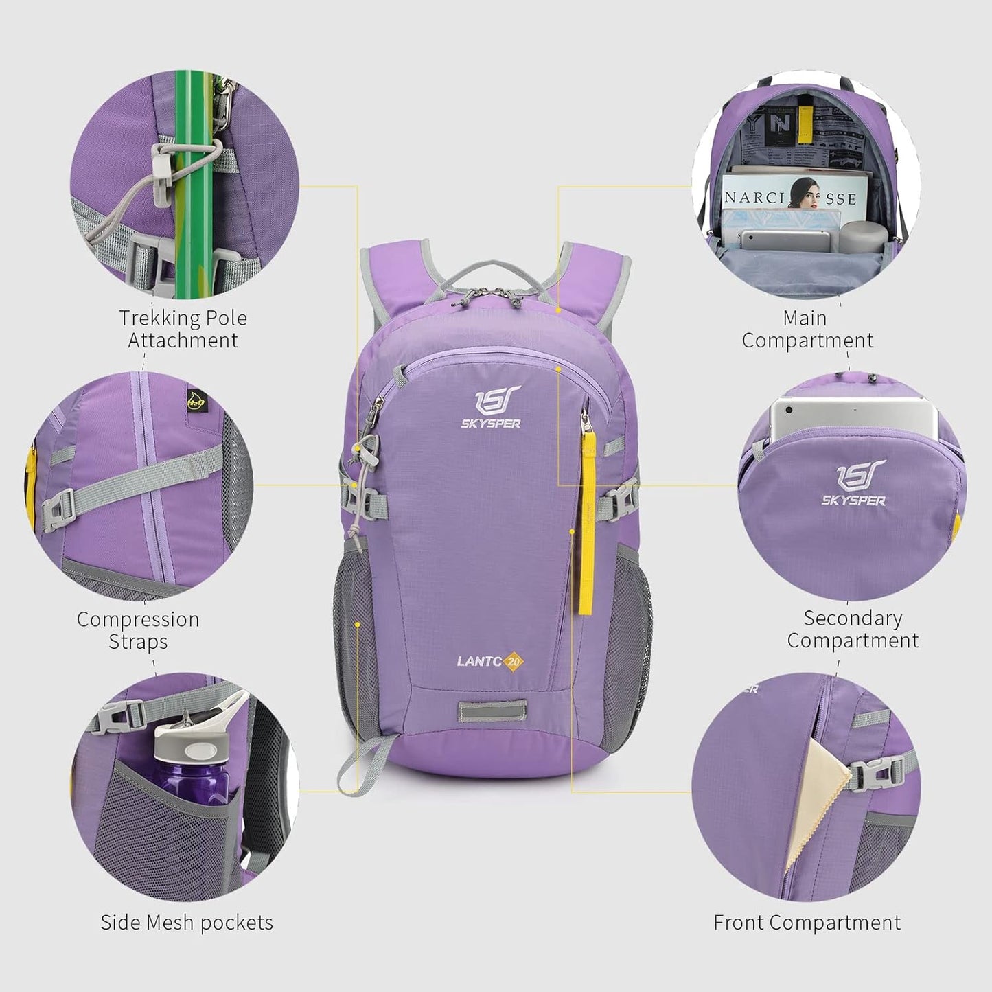 SKYSPER Small Hiking Backpack, 20L Lightweight Travel Backpacks Hiking Daypack for Women Men