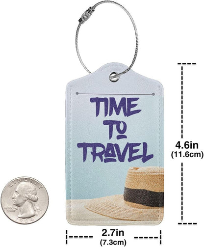 2 Pcs Time to Travel Luggage Tag for Suitcase, Steel Loop with Privacy Cover ID Label, Summer Beach Vacation Holiday Birthday Gift Men Women