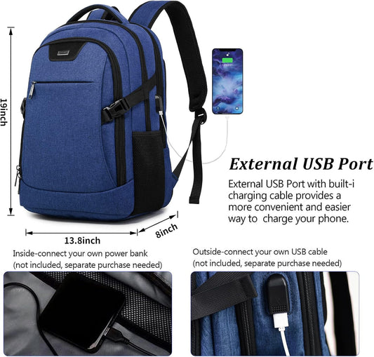 DUALSNG Travel Work Laptop Backpack With USB Charging Port Fits 15.6 15 14 13 Inch Laptop and Notebook Business Anti Theft College Computer Bag Back Pack for Women Men - Navy Blue