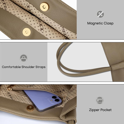 KKXIU Tote Bag for Women Vegan Leather Shoulder Purse Large Capacity Travel Bag