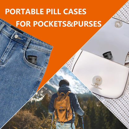 2 Sets Small Pill Box, Portable Daily Box, Aluminium Alloy Round Container for Pills, Pocket Case (Black+Gray)