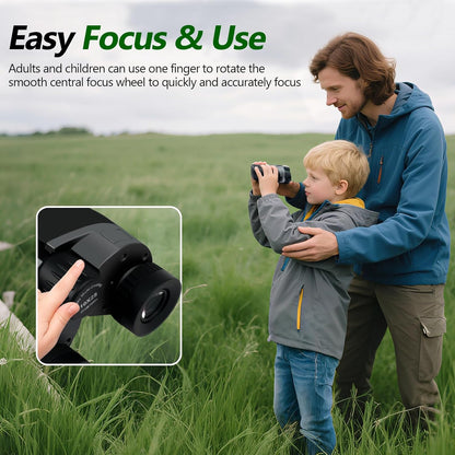 10x25 Compact Binoculars for Adults and Kids, Small High Powered Binoculars with Low Light Vision for Bird Watching, Hunting, Hiking, Cruise and Travel, Includes Carrying Bag