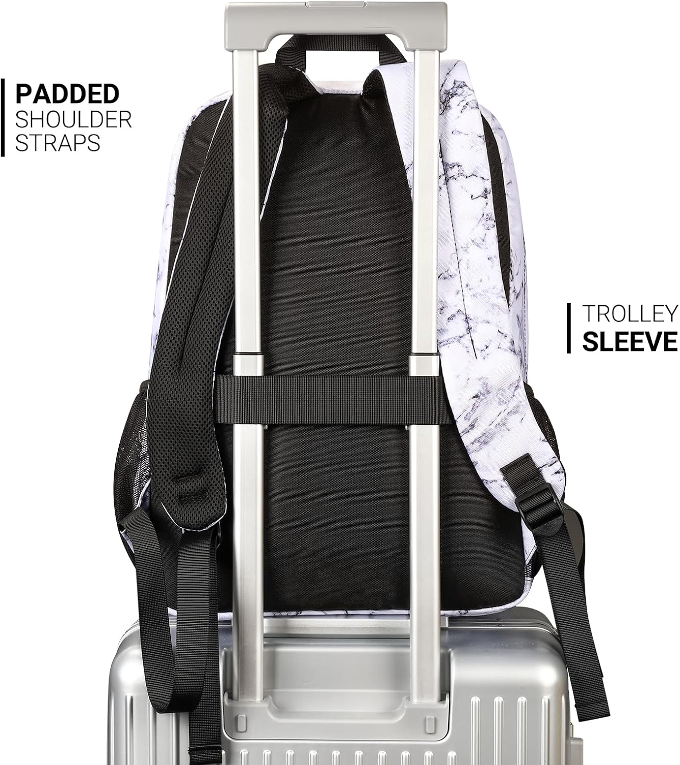 ZORFIN 26L Backpack for College, and Travel: Water Resistant Bookbag - Marble