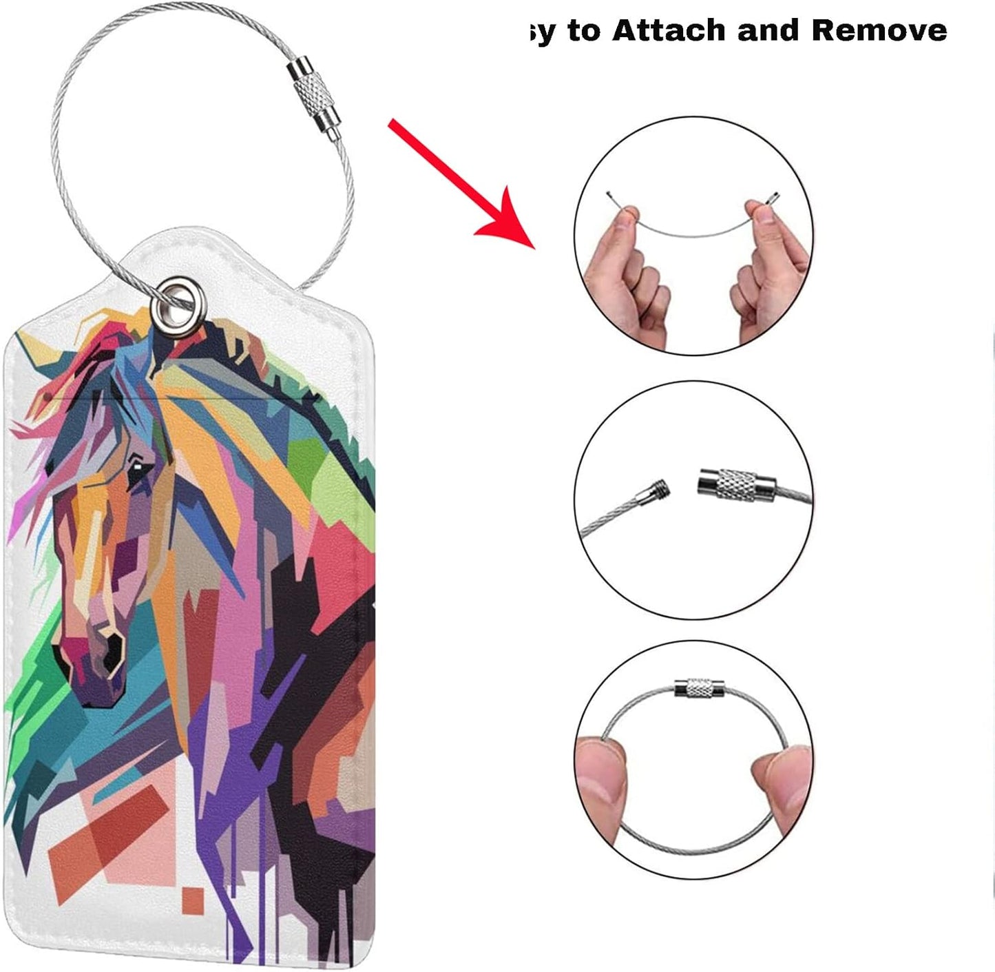 Horse Luggage Tags Set of 2 Suitcases Tags, Leather Bag Tags Artistic Animals Pattern Backpack Travel Bag, Cool Name Labels Identifiers Baggage Tags Women Girls Men Boys, 4.6 x 2.7 In