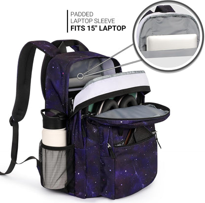 ZORFIN 26L Backpack for College, and Travel: Water Resistant Bookbag - Night Sky