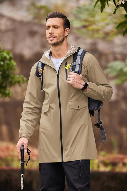 COOFANDY Men's Long Raincoat Ligtweight Rain Jacket Waterproof Outdoor Jackets - Image 4