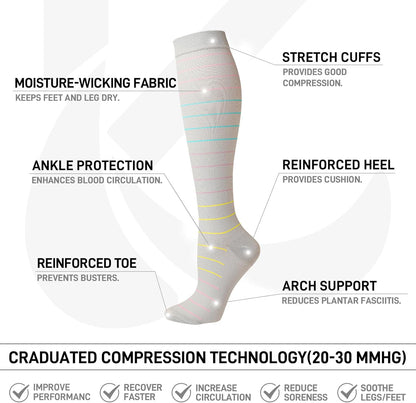 Kickticks 4 Pairs Compression Socks for Woman & Man Unisex 20-30mmHg Knee high Plus Size Wide Calves for Flying Running…