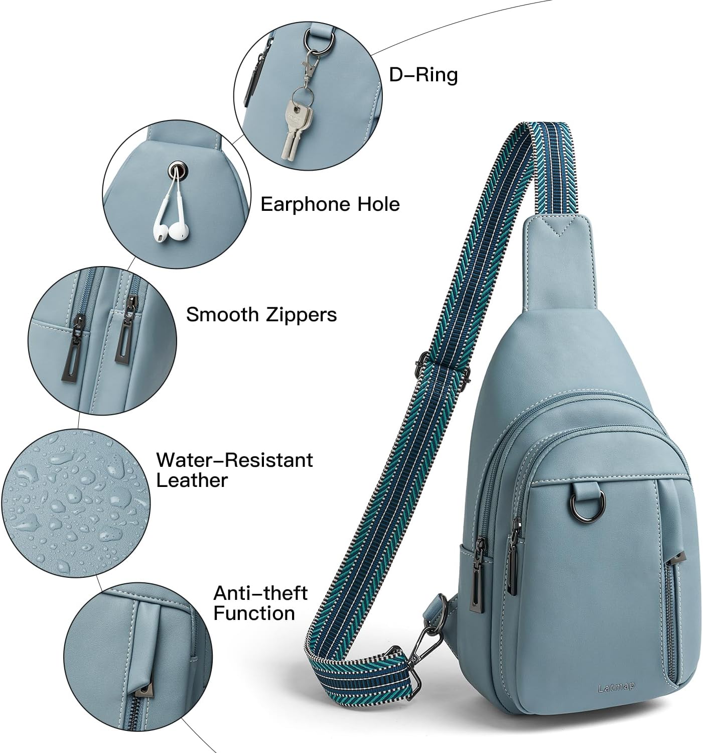 7L Sling Bag for Women Men Leather Small Sling Backpack Daypack Anti Theft Fanny Pack Crossbody Purse Travel