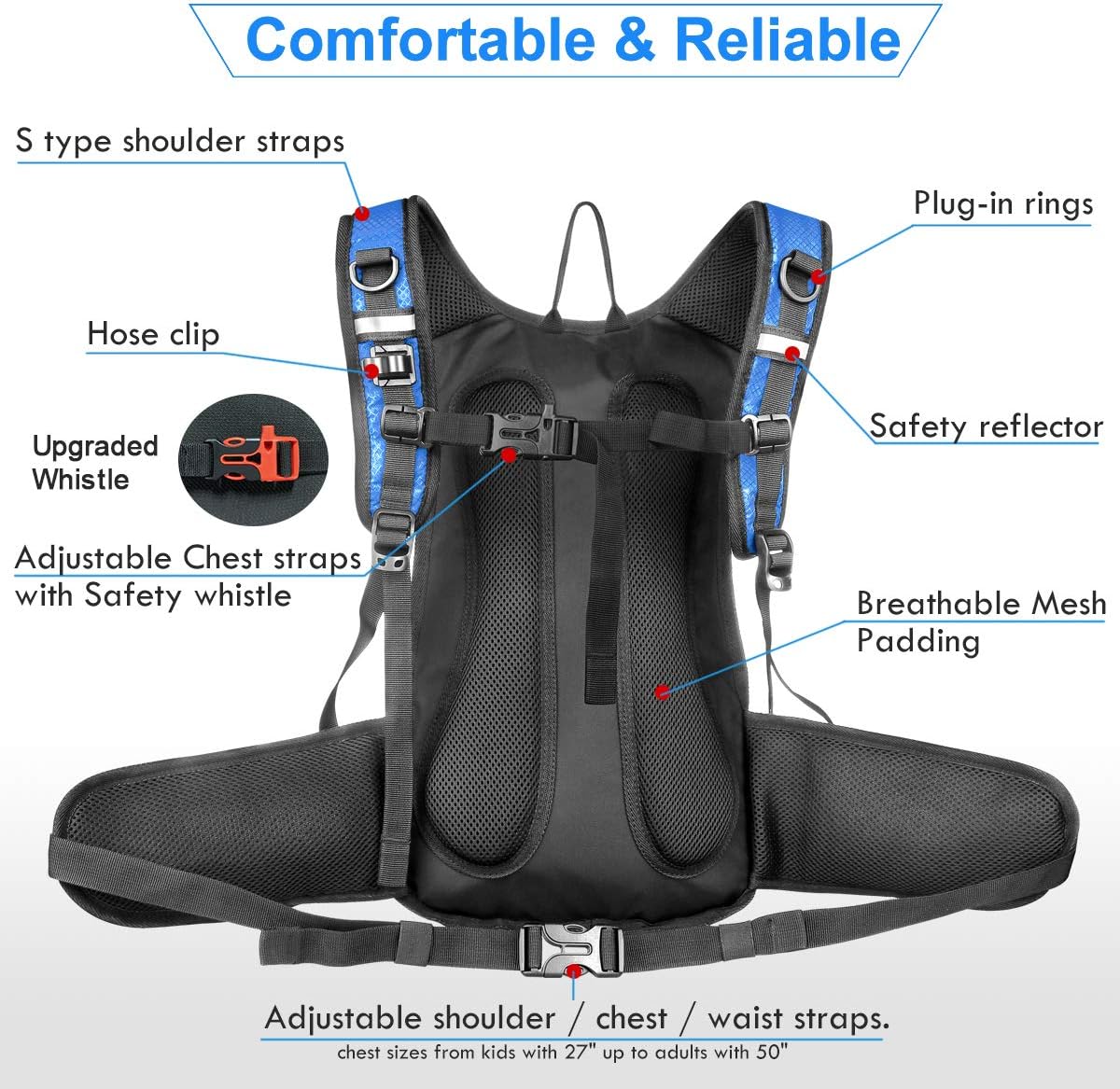 Insulated Hydration Backpack Pack with 3L BPA Free Leak Proof Water Bladder, Large Storage Lightweight Hiking Daypack with Waist Pouches & Cooler Layer, for Running, Biking, Camping, Festival