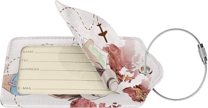 2 Pack Luggage Tags for Suitcase,Travel Girl PU Leather Travel Luggage Tag with Privacy Flap, Name ID Label and Metal Loop for Women Men Suitcase Baggage Bag Backpack