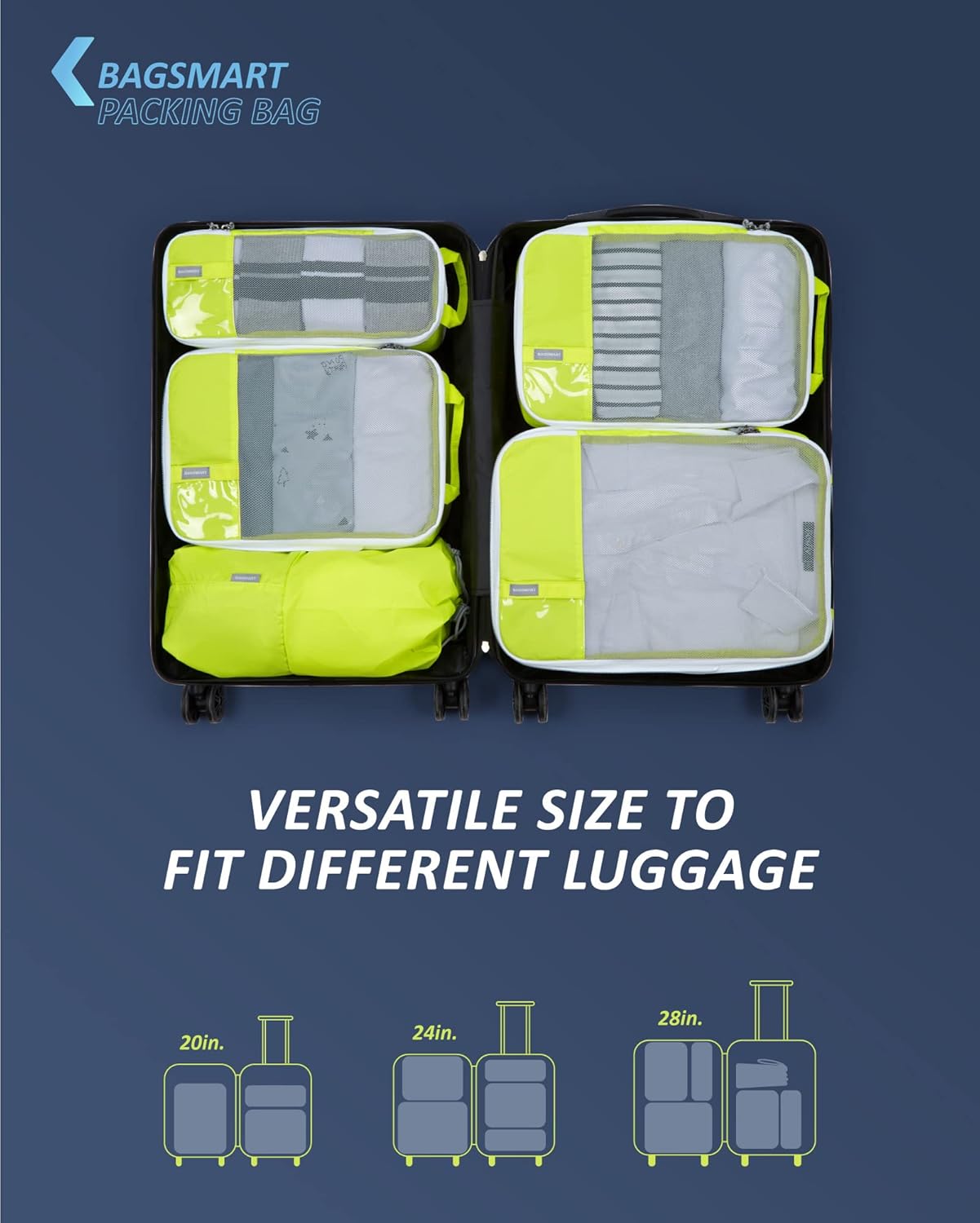 BAGSMART 6 Set Compression Packing Cubes - Lightweight Travel Essentials, Durable Luggage Organizer