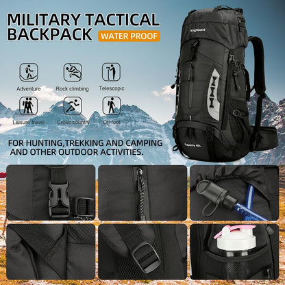 King'sGuard 60L Hiking Backpack Lightweight Camping Backpack with Rain Cover Large Waterproof Packable Outdoor Trekking Travel Backpack for Men Women (Black)